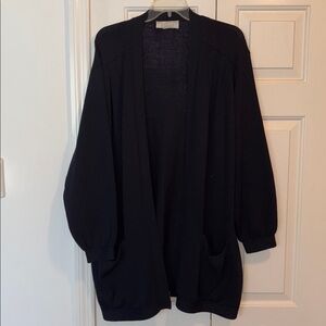 St. John Basics by Marie Gray Long Black Open Front Cardigan Pockets